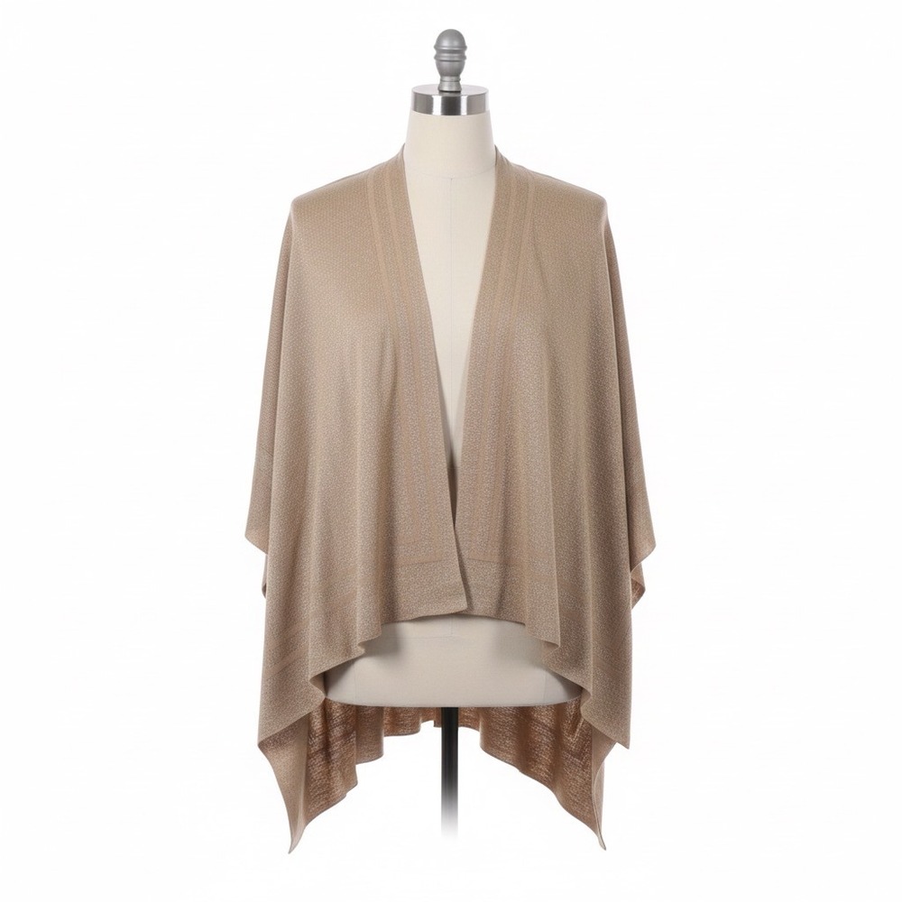 Lauren Ralph Lauren Tan Metallic Knit Poncho One Size Gold Shimmer Cape Wrap Top